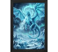 Ice Dragon in Arctic Landscape Framed Wall Art Poster Print Picture (Unframed Print Only, A4)