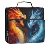 Ice Fire Dragon Zipper Binder D-Rings File Folder, Expanding Organizer with Shoulder Strap & Handle, 3 Ring Binders for Portfolio & Case