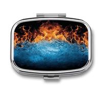 Ice Fire Pill Box 2 Compartment Small Square Pills Case Portable for Pocket Pill Organizer Travel Metal Pill Holder for Office Home Vitamin Medicine Fish Oil