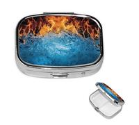 Ice Fire Pill Box 2 Compartment Square Portable Pill Case for Pocket or Purse Small Weekly Medicine Planner Travel Pillbox with Mirror Decorative Metal Vitamin Holder Gifts
