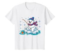 Ice Fishing White Polar Bear Funny Cartoon For Kids T-Shirt