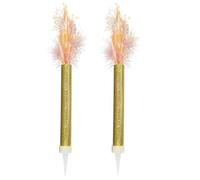 Ice Fountain Candle Cake Topper Sparkler for Birthday, Wedding, Anniversary Decoration. (2 PCS, Gold)