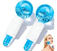 Ice Globes for Facial, 2Pcs Blue Cold Glass Eye Ice Compress Roller Face Cooling Globes for Puffiness Dark Circles Cryo Sticks Tighten Skin Promote Blood Circulation Spa Ice Roller Ball for Eye Neck