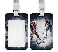 Ice Hockey Art ID Badge Holder Waterproof Card Protector Push-Pull Slot Work ID Card Holder with Lanyard Personalized Detachable Card Holders for Office Corporate Use