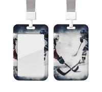 Ice Hockey Art ID Badge Holder with Lanyard Plastic ID Card Protector Name Tag Badge Holder with Clear Window ID Card Name Badge Holder for Nurse Doctor Office Supplies