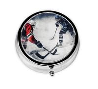 Ice Hockey Art Pill Box Metal Round Small Pill Case Cute 3 Compartment Pill Organizer Portable Travel Pillbox Mini Pill Container Holder for Daily Medicine Supplement Vitamin
