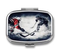 Ice Hockey Art Pill Organizer with 2 Compartments Metal Square Pill Case Small Pill Box Portable Medicine Box Slim Travel Pill Container Medicine Organizer for Daily Use