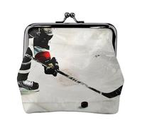 Ice Hockey Art Printed Coin Purse for Women Cute PU Leather Coin Wallet Mini Coin Purse Pouch with Kiss-Lock