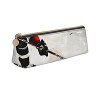 Ice Hockey Art Printed Triangle Pencil Case Leather Pencil Pouch Cute Stationery Pencil Pen Bag for School Office Travel