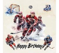 Ice Hockey Art Square Birthday Card (Design 1)