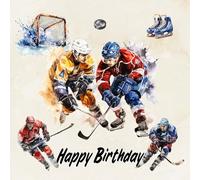 Ice Hockey Art Square Birthday Card (Design 2)