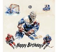Ice Hockey Art Square Birthday Card (Design 3)