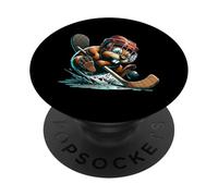 Ice Hockey Beaver With Helmet Stick And Puck Action PopSockets Adhesive PopGrip