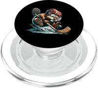Ice Hockey Beaver With Helmet Stick And Puck Action PopSockets PopGrip for MagSafe