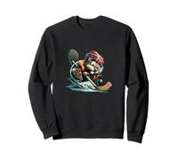 Ice Hockey Beaver With Helmet Stick And Puck Action Sweatshirt