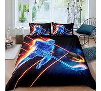 Ice Hockey Bedding Set Hockey Player Comforter Cover for Kids Adult Sports Event Duvet Cover Winter Sports Hobby Bedspread Cover Bright 3Pcs With 2 Pillow Case Double Size