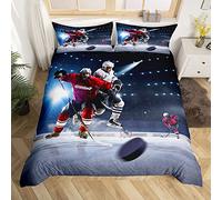 Ice Hockey Bedding Set Single Size Hockey Player Comforter Cover For Boys Teens Girls Sports Game Event Duvet Cover Youth Kids Soft Microfiber Winter Sports Bedroom Decotive 2Pcs