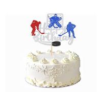Ice Hockey Cake Topper Hockey Happy Birthday Glitter Cake Topper Decoration for Ice Hockey Player Birthday Party Sport Theme Party Supplies