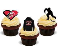 Ice Hockey Carolina Hurricanes Trio Mix - 12 Edible Stand Up Premium Wafer Card Cake Toppers Decorations