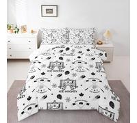 Ice Hockey Comforter Set, Puck Hockey Goal Bed Sets Twin, Vhite European Sport Fall Down Comforter for Kids Girls Boys Ball Competitive Games Teamwork Duvet Insert, Winter Sports Bedroom Decor