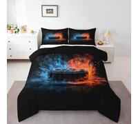 Ice Hockey Comforter Set, Sport Game Pattern Bedding Set Full, Hockey Player Sports Games Down Comforter for Kids Girls Boys Ball Competitive Games Teamwork Quilt, Winter Sports Bedroom Decor