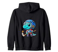 Ice Hockey Dino Cute Dino Adventure Zip Hoodie