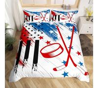 Ice Hockey Double Bed Duvet Cover Sets 3D Printed Watercolor Style Bedding Set Soft Brushed Microfiber Quilt Cover 200x200 cm with Zipper Closure for Teens and Adults with 2 Pillowcases E-118