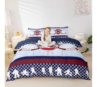 Ice Hockey Duvet Cover Queen Size,Winter Event Ball Lovers Comforter Cover with 2 Pillowcase for Teens Adults,Kids Skating Rink Bedding Set,Hockey Breathable 3 Pcs Decorative Bed Cover(No Comforter)