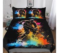 Ice Hockey Duvet Cover, Soft & Cosy Polycotton Quilt Cover Bedding Sets 2 Pieces With Pillowcase Easy Care Anti Allergic Comforter Cover for Kids, Youth And Adult Double (200x200cm)
