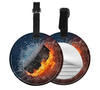 Ice Hockey Fire,Luggage Tags Pu Leather Name Tag Travel Suitcase Identifier ID Tags Durable Baggage Label 2 pcs