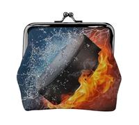 Ice Hockey Fire, PU Leather Coin Purse, Small Wallets, Change Pouch with Kiss Lock Clasp Buckle, Change Purse