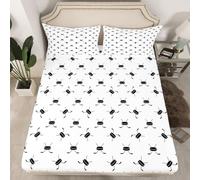 Ice Hockey Fitted Sheet Small Double 4ft Sports Puck Ball Black and White 3D Fitted Sheets Deep Pocket 12 inch 30 cm Bottom Sheet Ultra Soft Microfibre Bedding Set with 2 Pillowcases a/3704