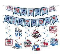 Ice Hockey Party Decorations Men - 11 Pcs Hockey Birthday Decorations Happy Birthday Banner Hanging Swirls For Boys Baby Shower Game Day Game Time Sports Themed Party Decor Supplies