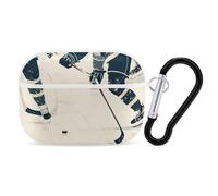 Ice Hockey Pattern Airpod Pro Case AirPods 2 Case for Women Hard Shell Protective Cover with Carabiner Keychain Compatible with AirPods Case 2nd 1st Generation, Front LED Visible White