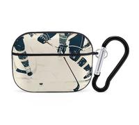 Ice Hockey Pattern Airpod Pro Case AirPods 2 Case for Women Hard Shell Protective Cover with Carabiner Keychain Compatible with AirPods Case 2nd 1st Generation, Front LED Visible Black