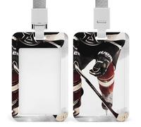Ice Hockey Pattern Badge Holder Hard Plastic Card Case Protector Pouch Name Key Card Holder Case for Office ID Credit Cards and Proximity Key Cards