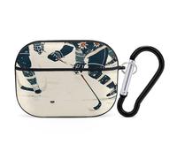 Ice Hockey Pattern Earbuds Organizer Shockproof Protective Airpods Pro Cover with Carabiner Clip Anti Fall Carrying Earphone Case Cover for Airpods Pro 2nd Generation Black