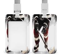 Ice Hockey Pattern ID Badge Holder Waterproof Card Protector Push-Pull Slot Work ID Card Holder with Lanyard Personalized Detachable Card Holders for Office Corporate Use