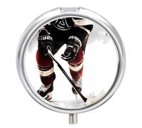 Ice Hockey Pattern Pill Box Medicine Pill Organizer 3 Compartment Daily Pill Case Small Pill Container Round Pill Holder Travel Pill Box Metal Pill Case for Purse Pocket