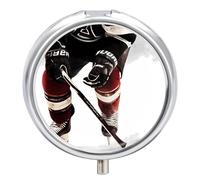 Ice Hockey Pattern Pill Box Round Portable Small Pill Case Waterproof Travel Pill Box Organizer for Pocket Purse and Daily Convenience