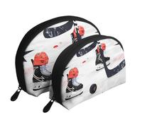 Ice Hockey Pattern Print Small Purses 2Pcs Portable Coin Purse Makeup Bag Soft Vacation Pouch Change Holder Wallet with Zipper Portable for Shopping Travel Party Cosmetic Bag