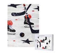 Ice Hockey Pattern Printed Jigsaw Puzzle with Storage Box, Wooden Puzzle for Adults and Kids, 500 Pieces Family Fun Decorative Game, 38x52 CM