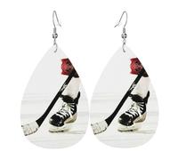 Ice Hockey Pattern Teardrop Leather Earrings Ladies Print Pendant With Hook Fashion Vintage Party Daily Wear