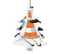 (Ice Hockey Pattern) Wooden Christmas Ornaments Set Christmas Tree Shape Holiday Hanging Decorations for Xmas Tree Gift Wrapping, 6 PCS
