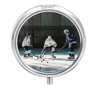 Ice Hockey Pill Box-3 Compartment Small Pill Case Travel Pill Box for Purse & Pocket Portable Daily Pill Organizer to Hold Supplements Vitamins
