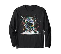 Ice Hockey Player Paint Splatter Art Sports Men Boys Kids Long Sleeve T-Shirt