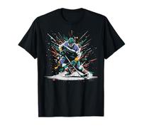 Ice Hockey Player Paint Splatter Art Sports Men Boys Kids T-Shirt