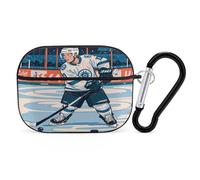 Ice Hockey Print Airpod Pro Case AirPods 2 Case for Women Hard Shell Protective Cover with Carabiner Keychain Compatible with AirPods Case 2nd 1st Generation, Front LED Visible Black