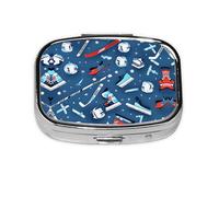 Ice Hockey Print Print Square Metal Pill Box Decorative Pill Case - Carry Your Meds in Style (Rectangular)