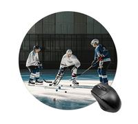 Ice Hockey Round Mouse Pad, Non-Slip Rubber Base Waterproof Washable, Computer Mouse Mat for Office Gaming Studying, Premium-Textured Durable Portable Circle Mousepad for Desktop PC Notebook